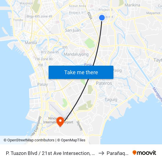 P. Tuazon Blvd / 21st Ave Intersection, Quezon City, Manila to Parañaque City map