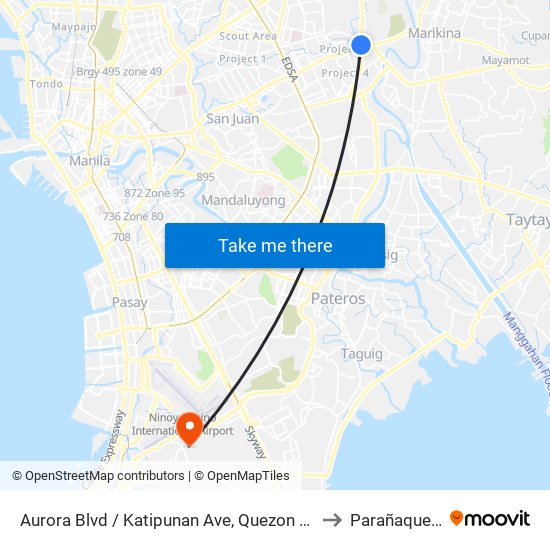 Aurora Blvd / Katipunan Ave, Quezon City, Manila to Parañaque City map