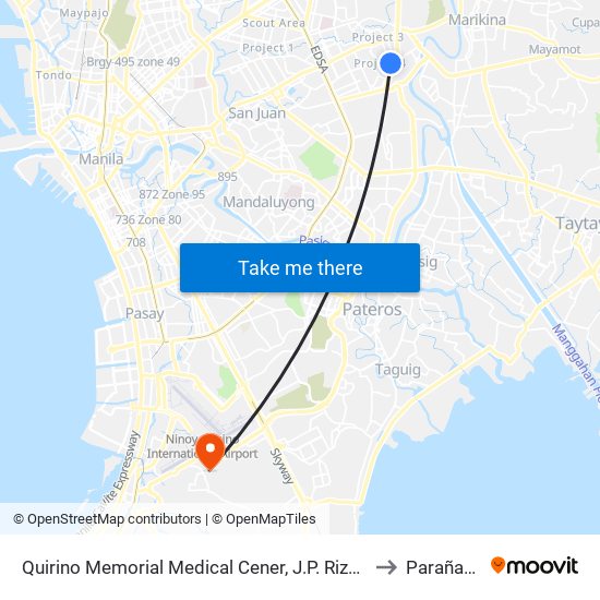 Quirino Memorial Medical Cener, J.P. Rizal Street, Quezon City, Manila to Parañaque City map
