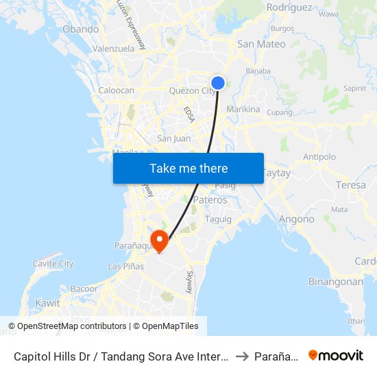 Capitol Hills Dr / Tandang Sora Ave Intersection, Quezon City, Manila to Parañaque City map