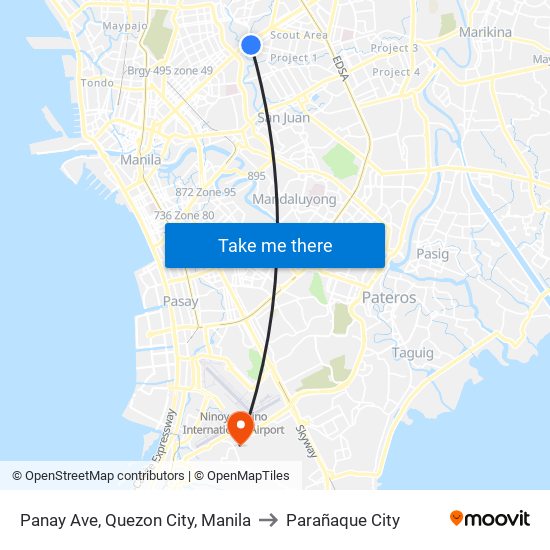 Panay Ave, Quezon City, Manila to Parañaque City map