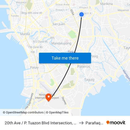 20th Ave / P. Tuazon Blvd Intersection, Quezon City, Manila to Parañaque City map