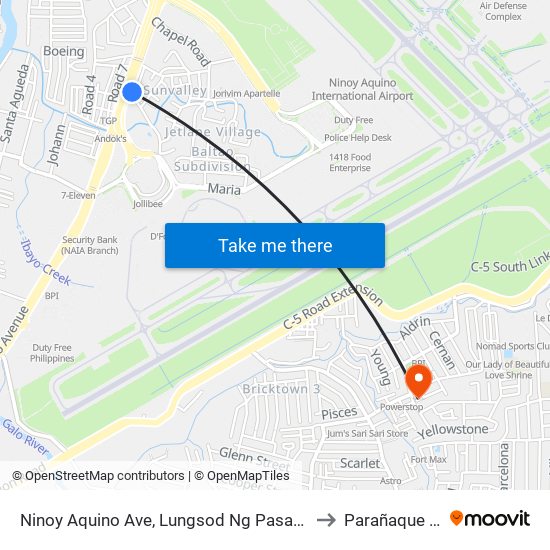Ninoy Aquino Ave, Lungsod Ng Pasay, Manila to Parañaque City map