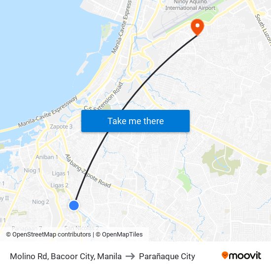 Molino Rd, Bacoor City, Manila to Parañaque City map