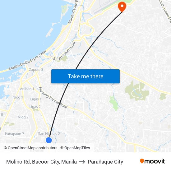 Molino Rd, Bacoor City, Manila to Parañaque City map