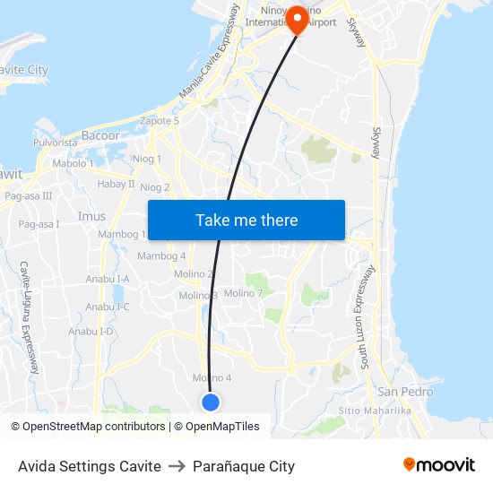 Avida Settings Cavite to Parañaque City map