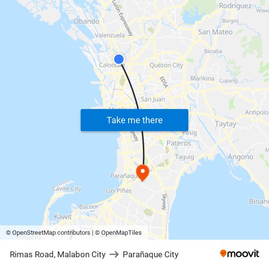 Rimas Road, Malabon City to Parañaque City map