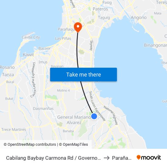 Cabilang Baybay Carmona Rd / Governor's Drive, Carmona, Manila to Parañaque City map