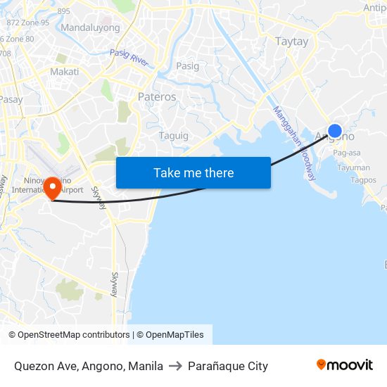 Quezon Ave, Angono, Manila to Parañaque City map