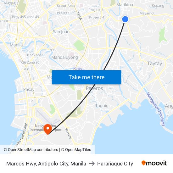 Marcos Hwy, Antipolo City, Manila to Parañaque City map