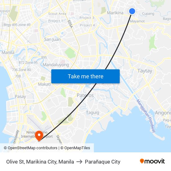 Olive St, Marikina City, Manila to Parañaque City map