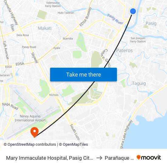 Mary Immaculate Hospital, Pasig City, Manila to Parañaque City map