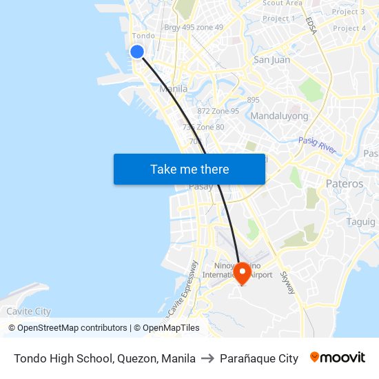 Tondo High School, Quezon, Manila to Parañaque City map