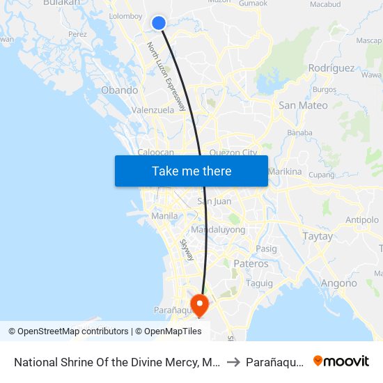National Shrine Of the Divine Mercy, Marilao, Manila to Parañaque City map