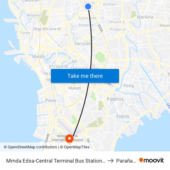 Mmda Edsa-Central Terminal Bus Station Northbound, Quezon City, Manila to Parañaque City map
