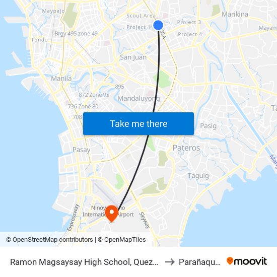Ramon Magsaysay High School, Quezon City, Manila to Parañaque City map
