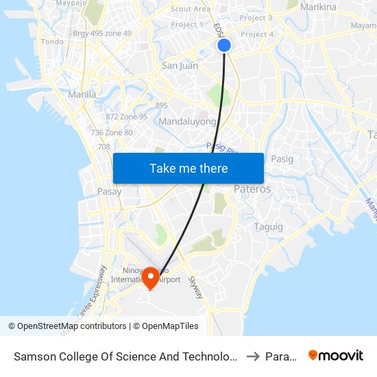 Samson College Of Science And Technology, Epifanio De Los Santos Av, Quezon City, Manila to Parañaque City map