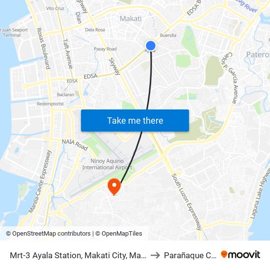 Mrt-3 Ayala Station, Makati City, Manila to Parañaque City map