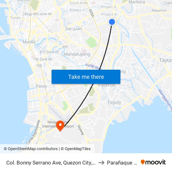 Col. Bonny Serrano Ave, Quezon City, Manila to Parañaque City map