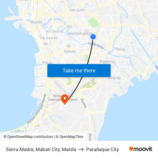 Sierra Madre, Makati City, Manila to Parañaque City map