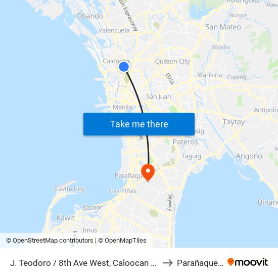 J. Teodoro / 8th Ave West, Caloocan City, Manila to Parañaque City map