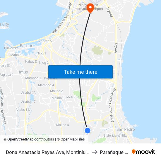 Dona Anastacia Reyes Ave, Montinlupa City to Parañaque City map