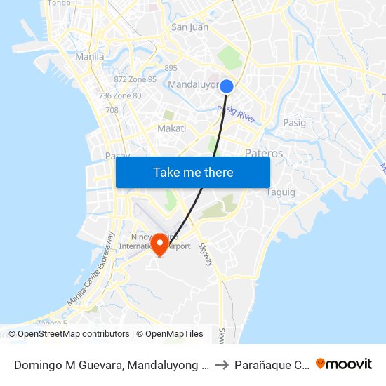 Domingo M Guevara, Mandaluyong City to Parañaque City map