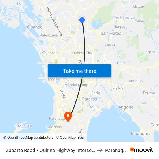 Zabarte Road / Quirino Highway Intersection, Caloocan City to Parañaque City map