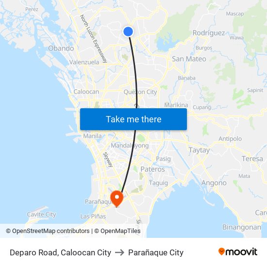 Deparo Road, Caloocan City to Parañaque City map