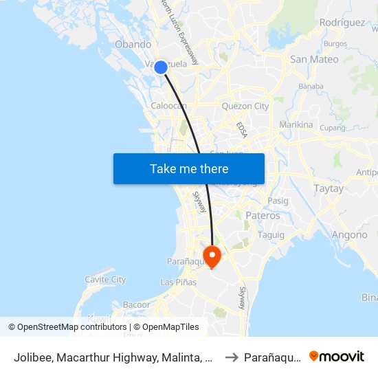 Jolibee, Macarthur Highway, Malinta, Valenzuela City to Parañaque City map