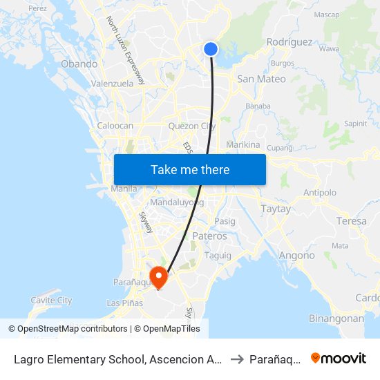 Lagro Elementary School, Ascencion Avenue, Quezon City to Parañaque City map