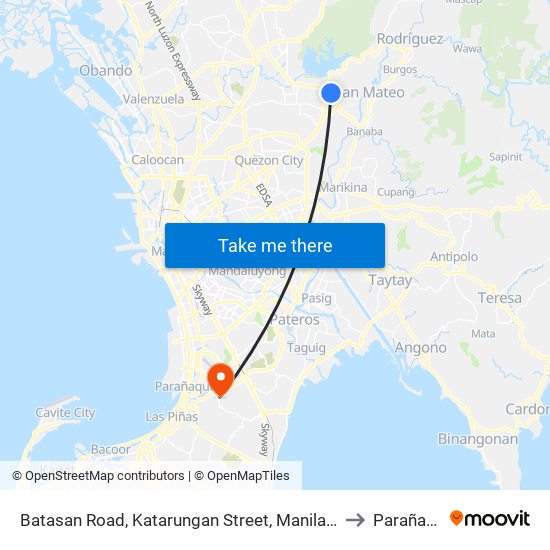 Batasan Road, Katarungan Street, Manila Gravel Pit Road, Quezon City to Parañaque City map