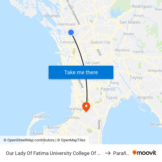 Our Lady Of Fatima University College Of Medicine, Macarthur Highway, Valenzuela City to Parañaque City map