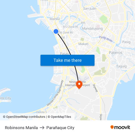 Robinsons Manila to Parañaque City map