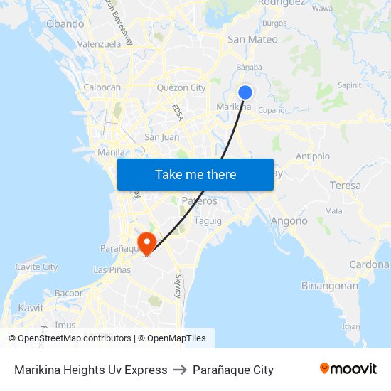 Marikina Heights Uv Express to Parañaque City map