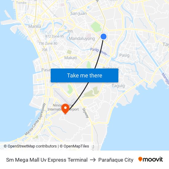 Sm Mega Mall Uv Express Terminal to Parañaque City map