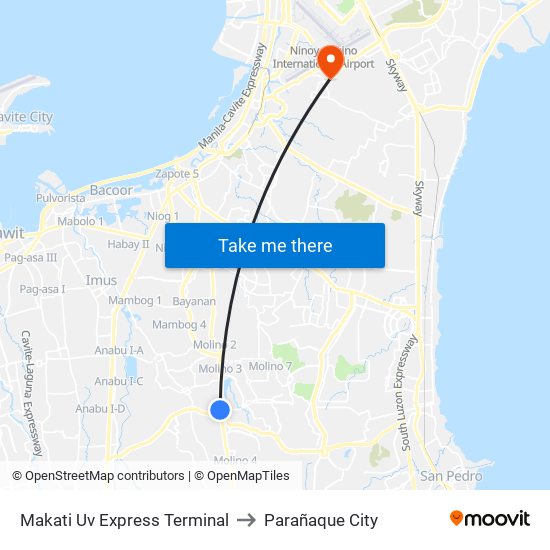 Makati Uv Express Terminal to Parañaque City map