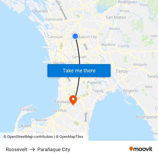 Roosevelt to Parañaque City map