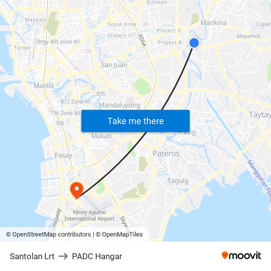 Santolan Lrt to PADC Hangar map