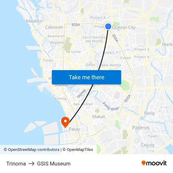 Trinoma to GSIS Museum map