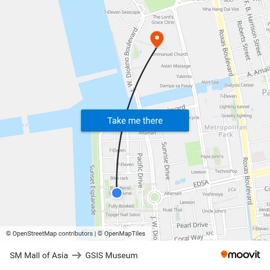 SM Mall of Asia to GSIS Museum map