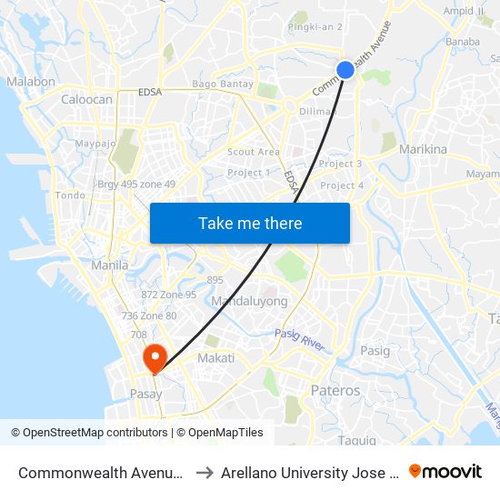 Commonwealth Avenue, Quezon City to Arellano University Jose Abad Campus map