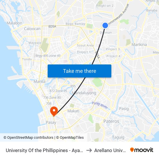 University Of the Phillippines - Ayala Land Technohub, Commonwealth Avenue, Quezon City to Arellano University Jose Abad Campus map