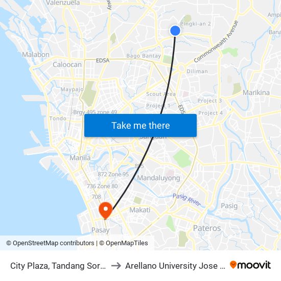 City Plaza, Tandang Sora, Quezon City to Arellano University Jose Abad Campus map