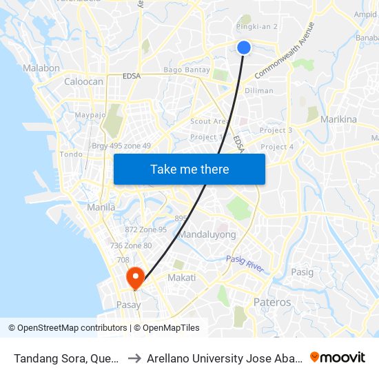 Tandang Sora, Quezon City to Arellano University Jose Abad Campus map