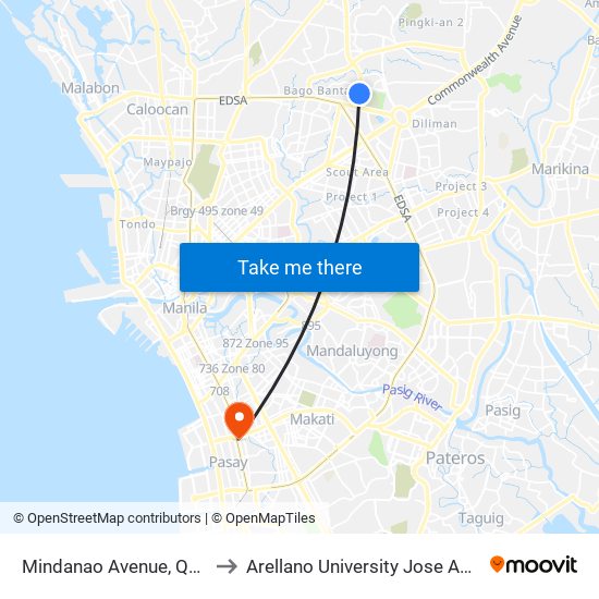 Mindanao Avenue, Quezon City to Arellano University Jose Abad Campus map
