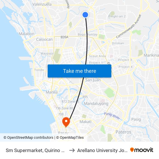 Sm Supermarket, Quirino Highway, Quezon City to Arellano University Jose Abad Campus map