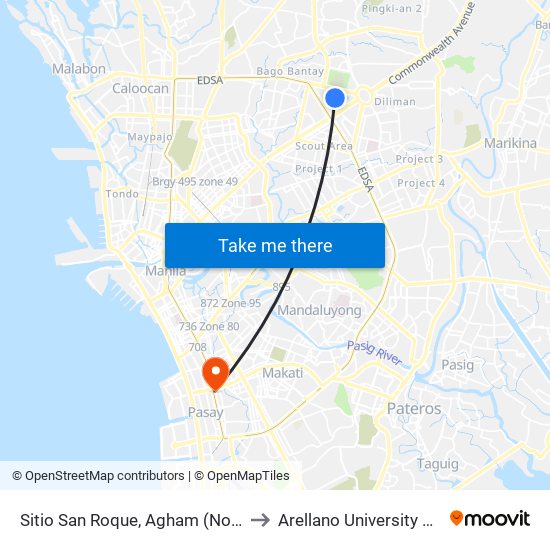 Sitio San Roque, Agham (North Triangle), Quezon City to Arellano University Jose Abad Campus map