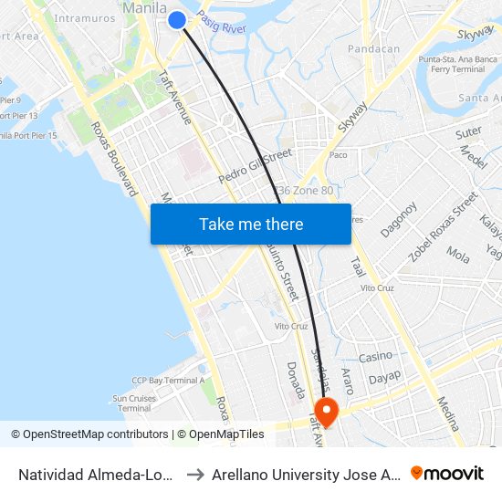 Natividad Almeda-Lopez , Manila to Arellano University Jose Abad Campus map