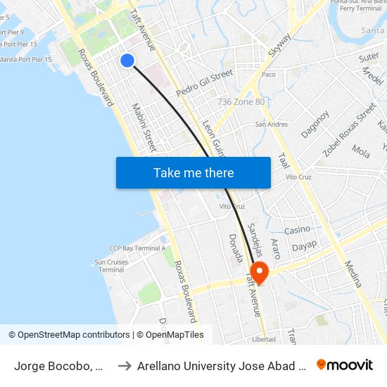 Jorge Bocobo, Manila to Arellano University Jose Abad Campus map